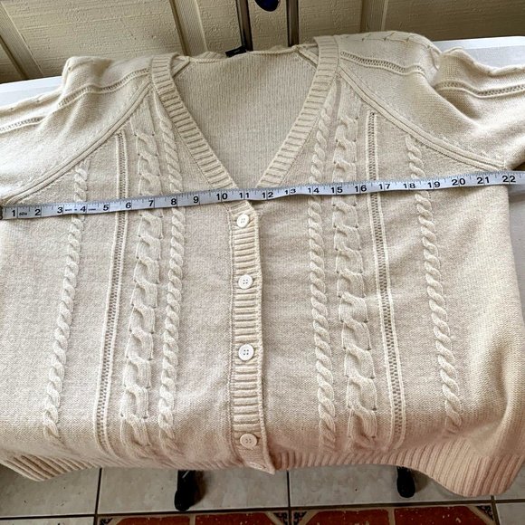 NWT Magaschoni 100% ivory cashmere button front cardigan size L - Picture 5 of 9